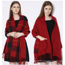 Fashion bulk winter scarves with pockets thicken fake cashmere poncho